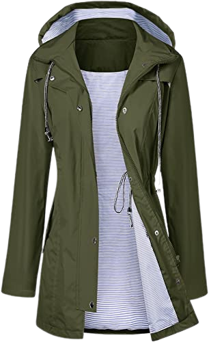 Raincoat Women Waterproof Long Hooded Trench Coats Lined Windbreaker Travel Jacket S-XXL