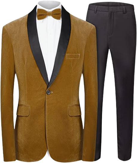 MALE Men's 2 Piece Suit Peaked Lapel One Button Tuxedo Slim Fit Blazer Party Dinner Jacket & Pants