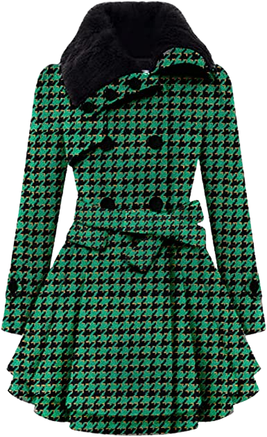 Women's Fashion Faux Fur Lapel Double-Breasted Thick Wool Trench Coat Jacket