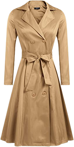 Women's Trench Coats Double-Breasted Long Coat with Belt