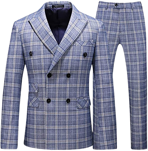 Mens Plaid 3 Piece Suits Slim Fit Double Breasted Plaid Suit Jacket Vest Pants Set Formal