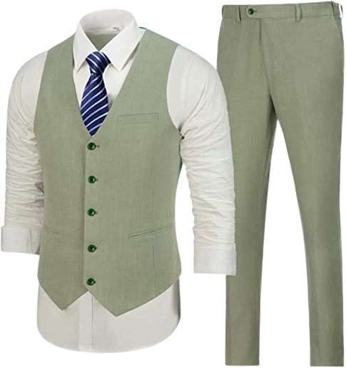 Mens Linen Suits Slim Fit Suits for Men Wedding Prom Tuxedo Suit Set 2 Piece Men's Casual Suit Vest Pants Set