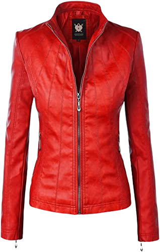 Women's Removable Hooded Faux Leather Jacket Moto Biker Coat